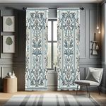 Ambesonne Victorian Window Curtains, Cold Tone Curlicue Leaves with Baroque Artwork with Stripes Cultural, Lightweight Decor 2-Panel Set with Rod Pocket, Pair of - 28" x 63", Blue Grey Ivory Dimgray