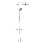 GROHE Vitalio Joy 260 - Cool Touch Thermostatic Mixer (26 cm Shower Head with 3 Spray, Toiletries Tray, 11 cm Hand Shower 3 Spray with Easy Clean Nozzles, 1750 mm Twist-Free Hose), Chrome, 26403002