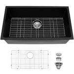 Davivy 33 X 19 Black Granite Composite Undermount Kitchen Sink,33 Inch Black Quartz Composite Kitchen Sink,Matte Black Single Bowl Kitchen Sink with Stainless Steel Bottom Grid and Drain Assembly