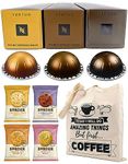 Nespresso Vertuo Coffee Capsules Double Espresso Selection - Chiaro, Scuro, Dolce - 3 Boxes (30 Pods) Bundled with Border Biscuits & Giftable Tote Bag