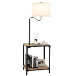 COSTWAY Floor Lamp with End Table, Narrow End Table with 360° Rotatable Lamp, 2 USB Charging Ports and Adjustable Foot Pads, Nightstand Standing Lamp for Living Room, Bedroom