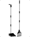 Lifewit Dog Pooper Scooper Plastic, Adjustable Stainless Metal Pole Long Handle Poop Scoop Set with Rake and Tray for Lawns, Yard, Grass