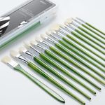 ARTIFY Professional Oil Paint Brushes Set, Acrylic Paint Brushes, 15 Pcs Chungking Bristle Paintbrush Set with Long and Heavy Handle for Oil and Acrylic Gouache Painting, Green