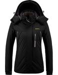 GEMYSE Women's Mountain Waterproof Ski Jacket Windproof Fleece Outdoor Winter Coat with Hood (Black,XL)