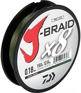 Daiwa J-Braid 8 Braid 150m Vert foncé - Ligne de pêche tressée - Vert Foncé, DM: 0,18mm