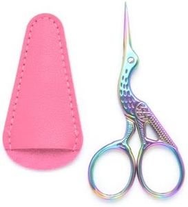 3.6 Inch Sewing Embroidery Scissors with Artificial Leather Cover Stainless Steel Stork Scissors Vintage Embroidery Scissors for Needlework, Manual Sewing Handicraft (Rainbow)