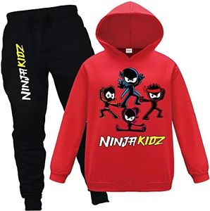 Ninja Kidz Kids Tracksuits Boys Girls Hoodies and Trousers 2pc Outfits Casual Jumper and Joggers Set, Red01, 7-8 Years