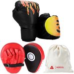 MERCIEL Boxing Gloves and Punching Mitts Set for Kids, Great for Parents and Children, Kickboxing, Karate, Muay Thai, MMA Training (Black)