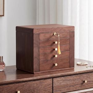 Homruilink Black Walnut Wooden Jewelry Box for Women, 5 Layer