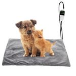 Cat Heat Pad Electric 45 * 45cm, 5 Adjustable Timer & 7 Adjustable Temperature, Pet Heating Mat Waterproof, with Crystal Velvet Cover & Anti Bite Cable, Ideal for Whelping/Puppy/Dogs and Cats