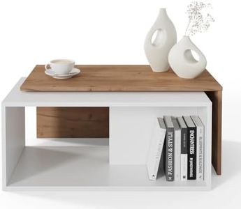 PLATAN ROOM Set di 2 tavolini da caffè, 90 x 48 x 40 cm, moderno tavolo da soggiorno, divano con vano portaoggetti, tavolo da tavolo (rovere e bianco)