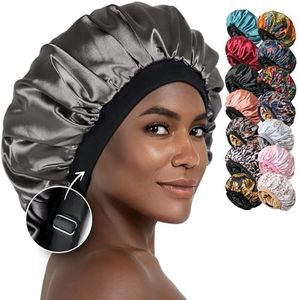 CAPLORD Satin Bonnet Adjustable Sleeping Silk Bonnet Black Women Men Double Layer Satin Lined Sleep Cap Sleeping Hair Wrap Silk Hair Curly Large Braids Cover Bonnets Night Head Scarf Protect