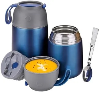 Insulated Thermo Food Jar for Hot & Cold Food for Kids Adult, 17&24 oz Soup Thermal Hot Food Containers for Lunch, Triple Layer Insulation Stainless Steel Food Jar with Spoon (2 Pack Blue)