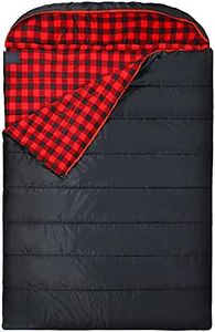 REDCAMP Large Cotton Double Sleeping Bag for Adults, 2 Person Cold Weather Warm Queen Size Flannel Sleeping Bags for Camping, Black