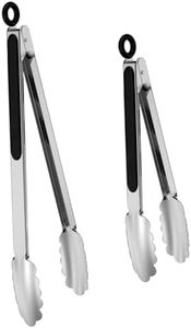 Lyxa SR 600℉ Heat Resistant Kitchen Tongs with Locking, Set of 9-inch and 12-inch Stainless Steel Metal Cooking Tongs with Non-Slip Grip, Perfect for Grilling, Barbecue (BBQ) and More