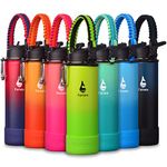 Farsea Insulated Water Bottle With Protective Silicone Boot, Paracord Handle and 2 Lids(Straw Lid & Spout Lid)， Stainless Steel Water Bottle Wide Mouth, Double Wall Sweat-Proof BPA-Free (24 oz, Neon)