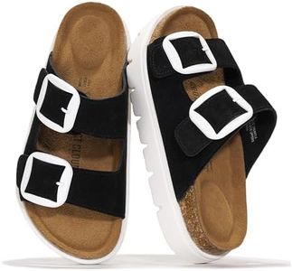 Project Cloud 100% Genuine Leather Platform Sandals Women Footwear - Wedge Chunky Slides for Women 2026 with Memory Foam Insole & Cork Footbed Womens Sandals (GreeceChunky)