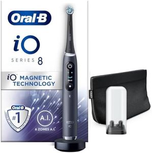Oral-B iO8 Electric Toothbrush Adults, Oral B Electric Toothbrush, App Connected Handle, 1 Ultimate Clean Toothbrush Head & Magnetic Pouch, 6 Modes, Teeth Whitening, 2 Pin UK Plug
