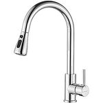 Ibergrif M22136 Kitchen Sink Taps Mixer with Pull Out Spray, High Arc with Dual Spray Mode, Single Handle Lever with UK Standard Fittings, Chrome