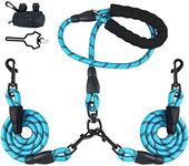 LELE LIFE Double Dog Leash for Two Dogs, Heavy Duty Reflective Double Leashes for 2 Dogs, 360° Swivel Dual Dog Leash Tangle Free Large Dogs & Medium Dogs, with 2Pcs Dog Poop Bag Holder, Blue
