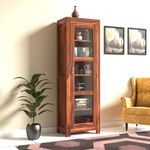 AMAZART FURNITURE Wood Book Shelf With Glass Door, Bookshelf For Home Library, Crockery Cabinet, Kitchen Cabinet Storage, Dining Room Furniture, Books Rack,Book Stand,Bookcases,Shelves, Honey