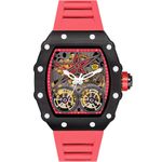 Benling Silicone Marvel Series Automatic Mechanical Analog Watch For Men, With Flywheel Unique Dial Luxury - Red