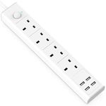 TICCOLO Extension Lead with USB Slots, 4 Way Sockets Outlets 4 USB Ports, 13A/3250W 1.8M Extention Cable with Switch Surge Protected Power Strips, UK Multi Plug Adapter Electrical Cords