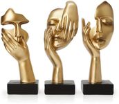 Gold Decor Thinker Statues Set of 3,Golden Abstract Face Resin Sculptures,Home Decor Accents,Office Bookshelf Decor, Shelf Side, Table Decorations for Living Room, Gift for Friends (gold-3Pcs)