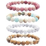 YISSION 4 Pack Lava Rock Stones Chakras Bracelet Healing Bracelet Mala Agate Elastic Bracelets Yoga Reiki Prayer Beads Lucky Bracelet, 4 Color