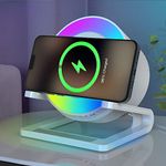 JAHAO Night Lights Bluetooth Speaker, Bedside Lamp with Wireless Charger 15W,Dimmable LED Table Lamp Warm White & Multi-Colored Night Light for Bedroom, for Teenage Girls Boy