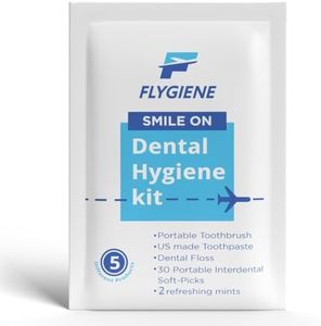 FLYGIENE - Smile On - Dental Hygiene Kit - Oral Care Kit w/Travel Toothbrush,Toothpaste, Floss, Interdental Picks & Mints - Complete Oral Hygiene Kit - Reusable Plastic Case with Zipper Closure