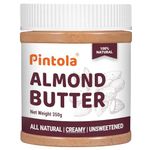 Pintola Almond Butter Creamy 350g - All Natural Unsalted Butter, Healthy Almond Butter Unsweetened for Bread Spreads, Vegan Almond Butter