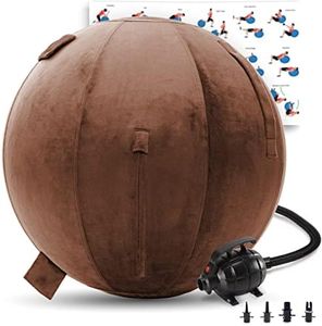 Exercise Ball 65cm/26in, Chocolate Mirco Plush Soft Cover with Electric Quick Pump For Yoga, Pilates, Fitness Balance Stability, Office Ball Chair Seat. Soft & Slip Resistant, Pro Guide