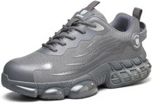 Hogent Steel Toe Shoes for Men, Cushioned Safety Work Sneakers Ash Grey