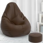 Biggie Bean Bag with Beans Filled 4XL Bean Bag with Free Cushion and Footrest - Official : ElegantPuffPod Combo (Matching Color : Regular, Brown)