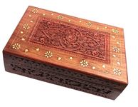 Woodiva Handmade Sheesham Wooden Storage Box – Hand Carved Jewelry Box & Decorative Gift Box (12x8x3.5 Inches) – Brass & Carving