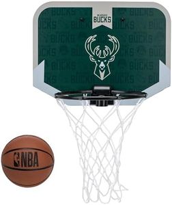 Franklin Sports NBA Milwaukee Bucks Mini Over The Door Basketball Hoop - Kids Indoor Mini Hoop with Ball - NBA Fan Shop Toy for Bedroom + Office - Over The Door Set