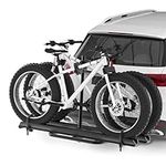 ASOPARTS 2 EBike Rack with Ramp, 2" Hitch Mounted Carrier Bike Racks Platform, 200 Lbs Max Loading for Standard, Fat Tire and Electric Bicycles, Foldable Heavy Duty E-Bike Rack for SUVs Cars Trucks
