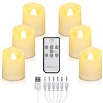 LED Tea Lights Rechargeable Candles with USB Charging Cable, 6 PCS Votive Tea Light with Remote, Flameless Flickering Warm White Tealights Candle for Halloween, Pumpkin Light, Christmas Decoration