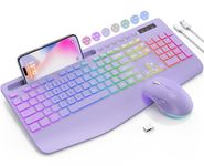 Wireless Keyboard and Mouse Combo, 9 Backlit Effects, Wrist Rest, Phone Holder, 2.4G Lag-Free Ergonomic Keyboards, Rechargeable Silent Cordless Set for Computer, Laptop, Mac, Windows -SABLUTE (Purple)