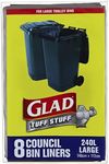 Glad Tuff Stuff Council Bin Liners for Large Trolley Bins, Large Fits 240L Bin, 8 Count