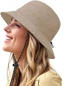 Waterproof Bucket Hat for Women Men Rain Hat Wide Brim Packable Sun Hat UV Protection Summer Beach Fishing Hiking Safari Hat, Khaki, One Size