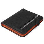 GADIEMKENSD Small Wallet Bifold Credit Card Holder Genuine Leather Coin Purse RFID Blocking Mini Compact Pocket Wallet with Zipper Ultra Slim Minimalist Black/Orange