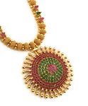 Sasitrends 1 Gram Micro Gold Plated Brass Ad Stone Studded Pendant Short Necklace For Women's