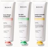 Boka Fluoride Free Toothpaste- Nano Hydroxyapatite, Remineralizing & Whitening- Dentist Recommended for Adult, Kids- Ela Mint, Coco Ginger, Lemon Lavender Flavor, 3 Piece Assortment- US Manufactured