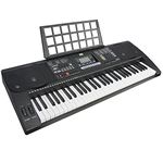 Axus AXP2 61 Key Beginner Touch Sensitive Electronic Keyboard Piano with Power Supply and Music Rest, Black