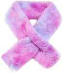 Newfancy Kids Winter Rainbow Scarf Gradient Cross Tie Collar Fluffy Fur Plush Shawl Wrap Neck Warmer for Toddler Girls Boys, Gradient Pink,