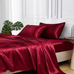 MR&HM Satin Bed Sheets, Queen Size Sheets Set, 4 Pcs Silky Bedding Set with 15 Inches Deep Pocket for Mattress (Queen, Burgundy)