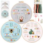 Myfelicity 3 Embroidery kit for Beginners, Embroidery Starter Kits to Learn 28 Different Stitches, Including Fabric with Prints, Threads, Needles, Hoop and Video tutorials…