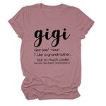 Women Funny Gigi Grandma Letter Graphic Print T-Shirts Summer Casual Short Sleeve Humor Tees Gift Shirts, Rose Gold, Small